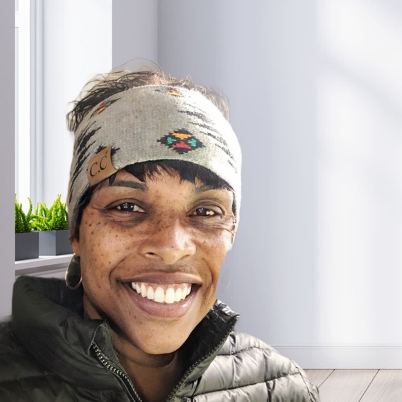 C.C Aztec Print Winter DARK Grey Headbands HeadWrap - Picture 5 of 15